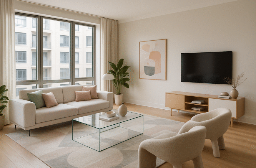 Nowoczesne, przestronne wnętrze mieszkania po wirtualnym home stagingu z eleganckimi meblami i stylowymi dekoracjami